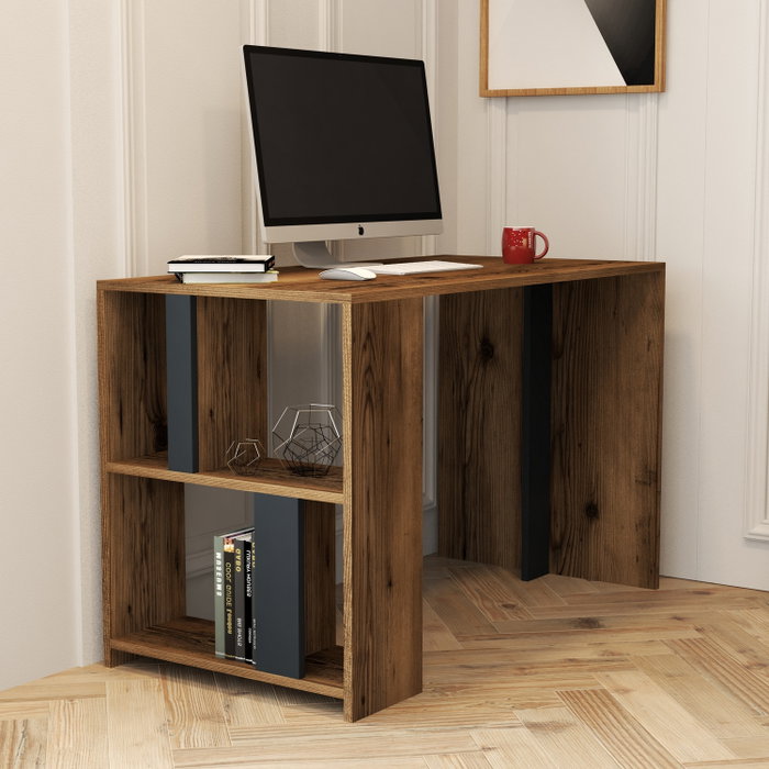Hanah Home Lima Mesa de Estudio Nogal y Antracita 120x60x75.4 cm